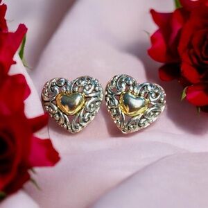 Elegant Heart-Shaped Silver and Gold colored Earrings